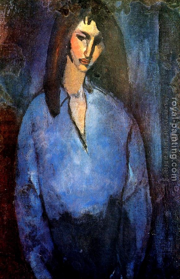 Amedeo Modigliani : Girl wearing a blue shirt
